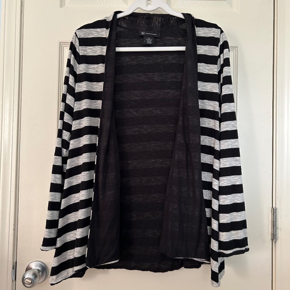 I N C Cardigan /Jacket Lined Black Gray Striped EUC  Sz XL - Picture 1 of 8